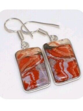 Mexican Crazy Lace Agate Gemstone 925 Sterling Silver Handmade Dangle Earrings